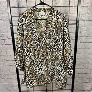 Cathy Che Stretch Animal Print Button Front Blouse 26/28W